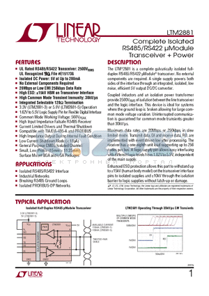 LTC2862 datasheet - Complete Isolated RS485/RS422 lModule