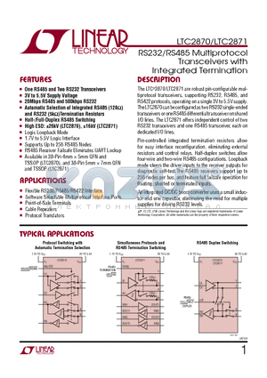 LTC2870IFEPBF datasheet - RS232/RS485 Multiprotocol Transceivers with Integrated Termination