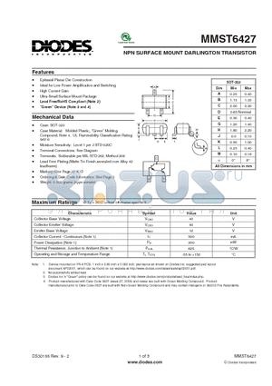 MMST6427 datasheet - NPN SURFACE MOUNT DARLINGTON TRANSISTOR