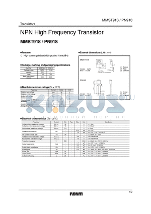 MMST918 datasheet - NPN High Frequency Transistor