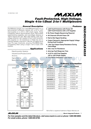 MAX4534CPD datasheet - Fault-Protected, High-Voltage, Single 4-to-1/Dual 2-to-1 Multiplexers