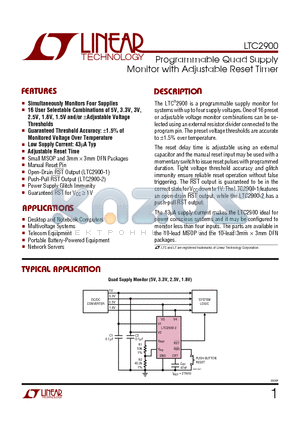 LTC2900-1IMS datasheet - Programmable Quad Supply Monitor with Adjustable Reset Timer