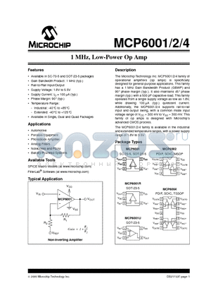 MCP6001-E/ST datasheet - 1 MHz, Low-Power Op Amp