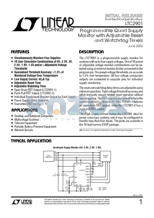 LTC2901-2IGN datasheet - Programmable Quad Supply Monitor with Adjustable Reset and Watchdog Timers
