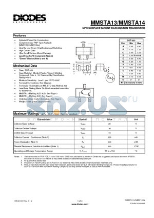 MMSTA13 datasheet - NPN SURFACE MOUNT DARLINGTON TRANSISTOR