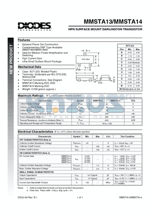 MMSTA14 datasheet - NPN SURFACE MOUNT DARLINGTON TRANSISTOR