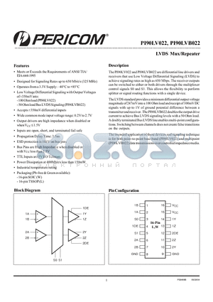 PI90LVB022B datasheet - LVDS Mux/Repeater