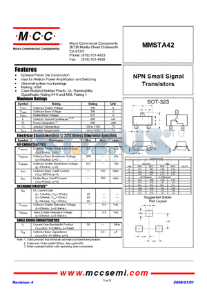 MMSTA42 datasheet - NPN Small Signal Transistors