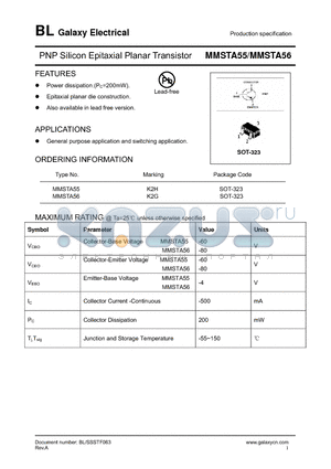 MMSTA55 datasheet - PNP Silicon Epitaxial Planar Transistor