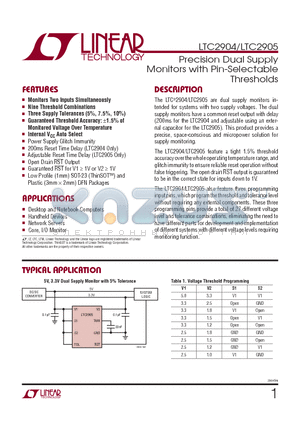 LTC2904CDDBTRPBF datasheet - Precision Dual Supply Monitors with Pin-Selectable Thresholds
