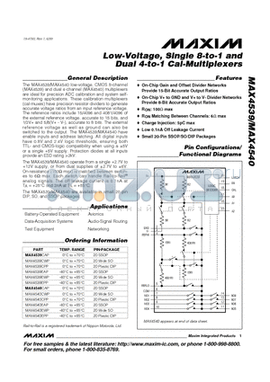 MAX4539CPP datasheet - Low-Voltage, Single 8-to-1 and Dual 4-to-1 Cal-Multiplexers