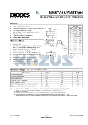 MMSTA63-7-F datasheet - PNP SURFACE MOUNT DARLINGTON TRANSISTOR