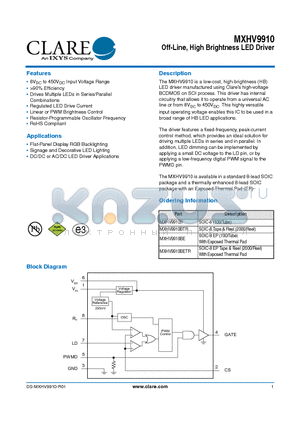 MXHV9910 datasheet - Off-Line, High Brightness LED Driver