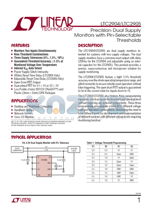 LTC2905ITS8TRMPBF datasheet - Precision Dual Supply Monitors with Pin-Selectable Thresholds