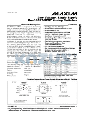 MAX4541EKA-T datasheet - Low-Voltage, Single-Supply Dual SPST/SPDT Analog Switches