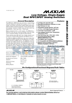 MAX4542EKA-T datasheet - Low-Voltage, Single-Supply Dual SPST/SPDT Analog Switches