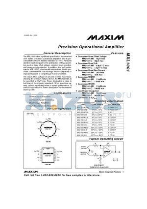 MXL1001 datasheet - Precision Operational Amplifier