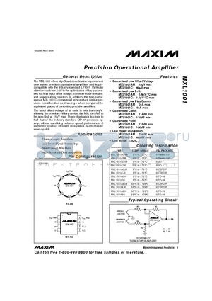 MXL1001MH datasheet - Precision Operational Amplifier
