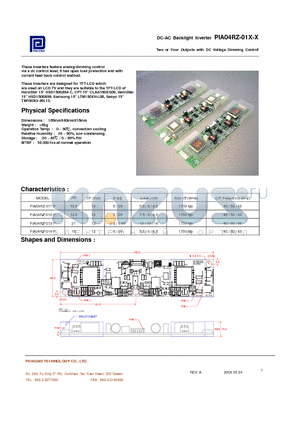 PIA04RZ-013-P datasheet - Two or Four Outputs with DC Voltage Dimming Control