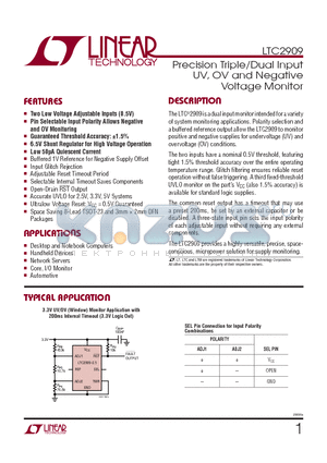 LTC2909CTS8-3.3 datasheet - Precision Triple/Dual Input UV, OV and Negative Voltage Monitor