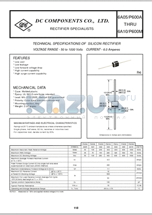 P600A datasheet - TECHNICAL SPECIFICATIONS OF SILICON RECTIFIER
