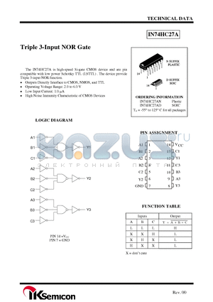 IN74HC27AN datasheet - Triple 3-Input NOR Gate