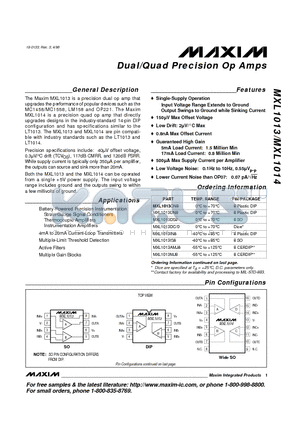 MXL1013 datasheet - Dual/Quad Precision Op Amps