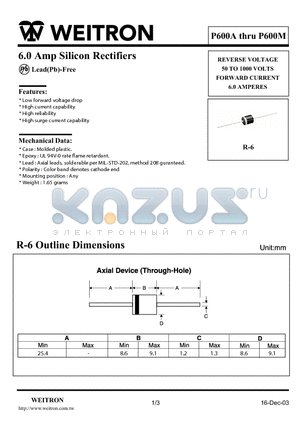 P600A datasheet - 6.0 Amp Silicon Rectifiers