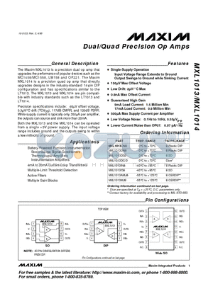MXL1013DC/D datasheet - Dual/Quad Precision Op Amps