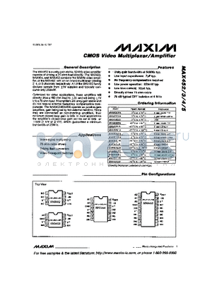 MAX454CPD datasheet - CMOS Video Multiplexer/Amplifier