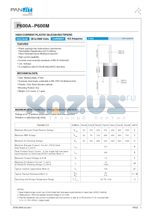 P600A_07 datasheet - HIGH CURRENT PLASTIC SILICON RECTIFIERS