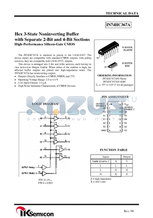 IN74HC367A datasheet - Hex 3-State Noninverting Buffer with Separate 2-Bit and 4-Bit Sections High-Performance Silicon-Gate CMOS