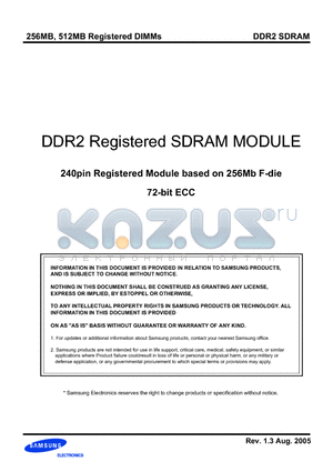 M393T3253FZ0-CD5/CC datasheet - DDR2 Registered SDRAM MODULE 240pin Registered Module based on 256Mb F-die 72-bit ECC