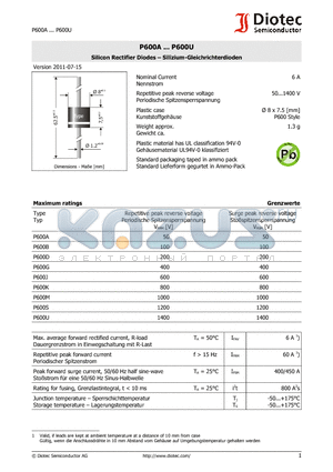 P600A_11 datasheet - Silicon Rectifier Diodes - Silizium-Gleichrichterdioden
