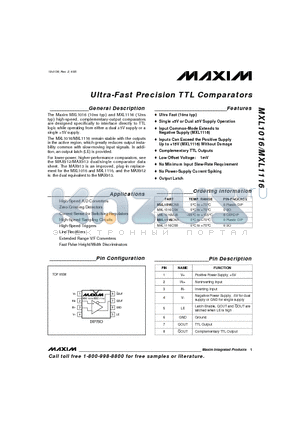 MXL1016 datasheet - Ultra-Fast Precision TTL Comparators