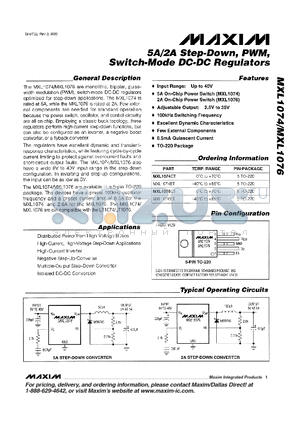 MXL1074CT datasheet - 5A/2A Step-Down, PWM, Switch-Mode DC-DC Regulators