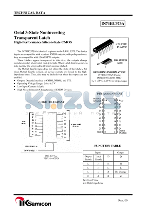 IN74HC373A datasheet - Octal 3-State Noninverting Transparent Latch High-Performance Silicon-Gate CMOS