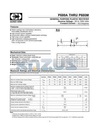 P600B datasheet - GENERAL PURPOSE PLASTIC RECTIFIER