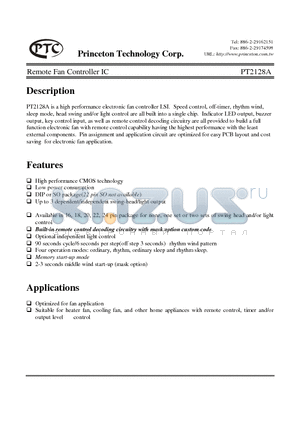 PT2128A-B21D datasheet - Remote Fan Controller IC