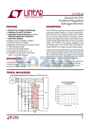 LTC2914CDHC-1 datasheet - Quad UV/OV Positive/Negative Voltage Monitor