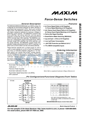 MAX4554CPE datasheet - Force-Sense Switches