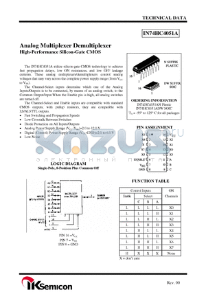 IN74HC4051A datasheet - Analog Multiplexer Demultiplexer High-Performance Silicon-Gate CMOS