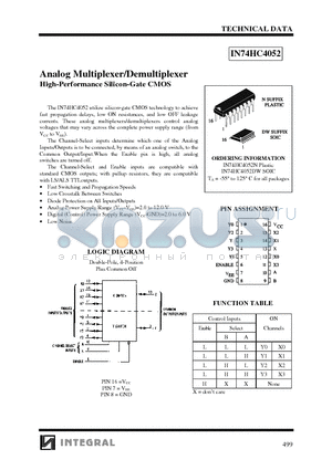 IN74HC4052 datasheet - Analog Multiplexer/Demultiplexer