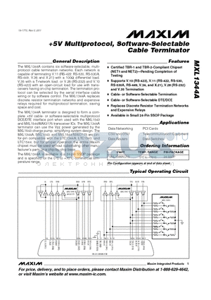 MXL1344ACAG datasheet - 5V Multiprotocol, Software-Selectable Cable Terminator
