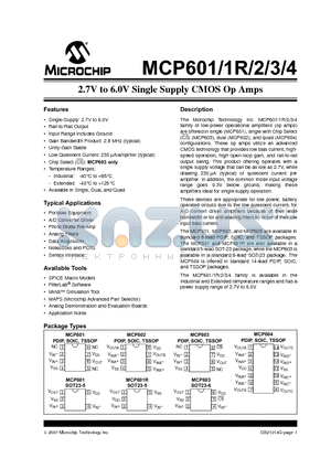 MCP601-ECH datasheet - 2.7V to 6.0V Single Supply CMOS Op Amps