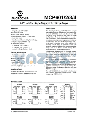 MCP601-E/CH datasheet - 2.7V to 5.5V Single-Supply CMOS Op Amps