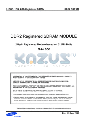 M393T5750BY0-CD5/CC datasheet - DDR2 Registered SDRAM MODULE 240pin Registered Module based on 512Mb B-die 72-bit ECC