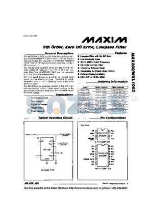 MXL1062CS datasheet - 5th Order, Zero DC Error, Lowpass Filter