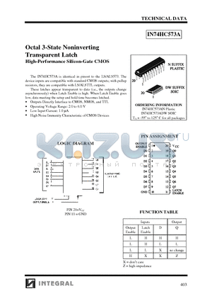 IN74HC573A datasheet - Octal 3-State Noninverting Transparent Latch
