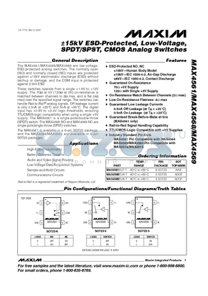 MAX4561EUT-T datasheet - a15kV ESD-Protected, Low-Voltage, SPDT/SPST, CMOS Analog Switches